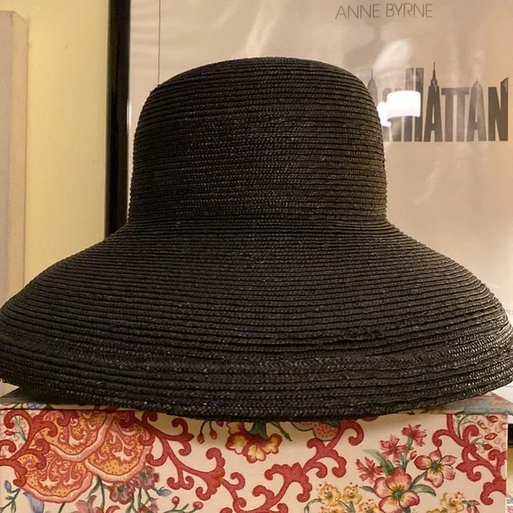 Vintage 100% Italian Black Straw Wide Brim Hat - Picture 13 of 13